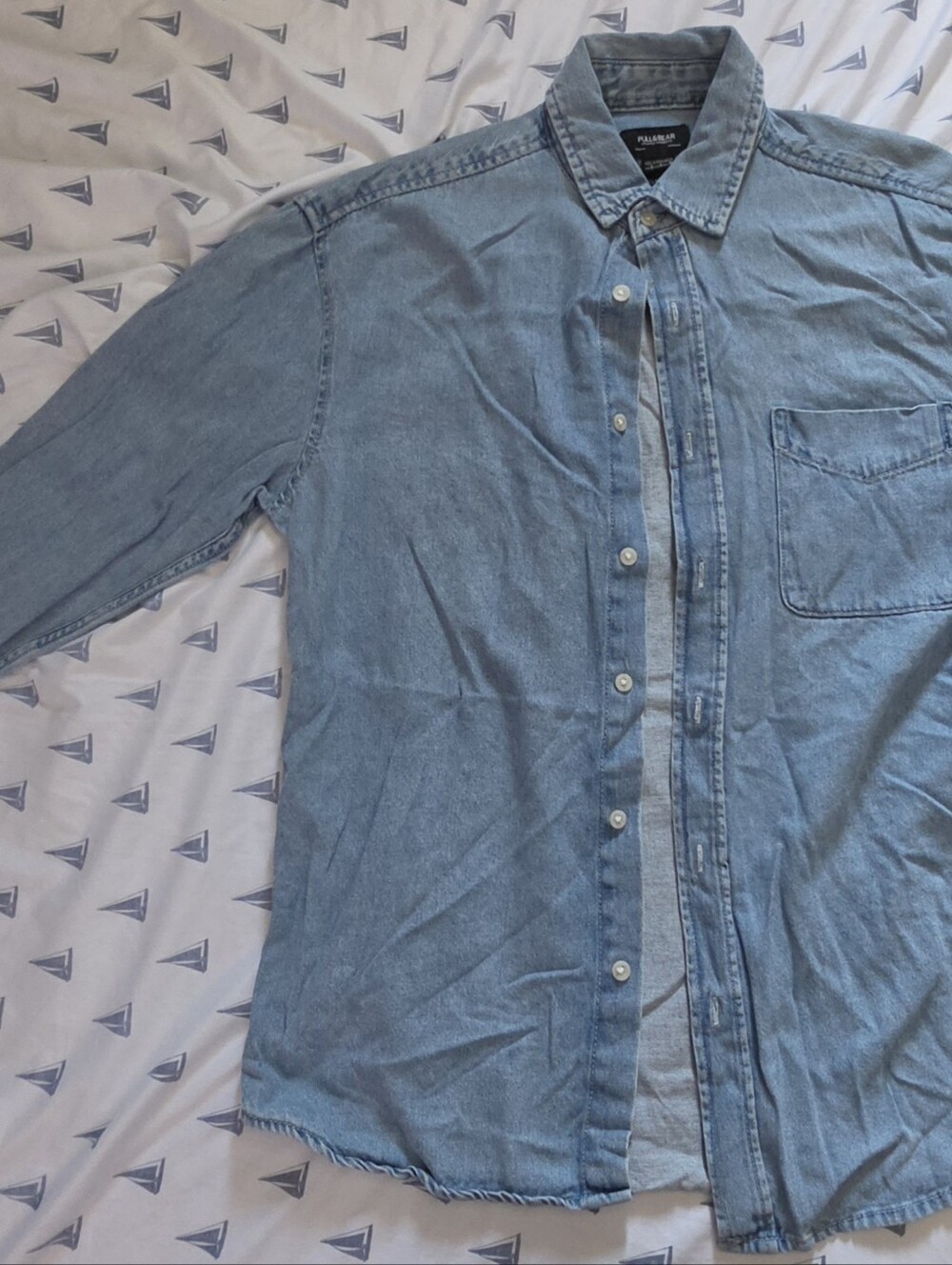 Pull&Bear Light Blue Denim Long Sleeve Shirt